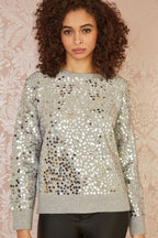 Mela Grey All Over Sequin Relaxed Fit Jumper