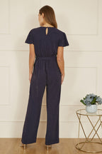 Yumi Navy Sparkle Stretch Wrap Over Jumpsuit