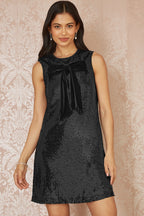 Yumi Black Sequin Bow Tunic Shift Dress