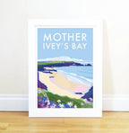 Cornwall Coastal Poster – Mother Ivey's Bay Vintage Travel Art by BeckyBettesworth (mother-iveys-bay)