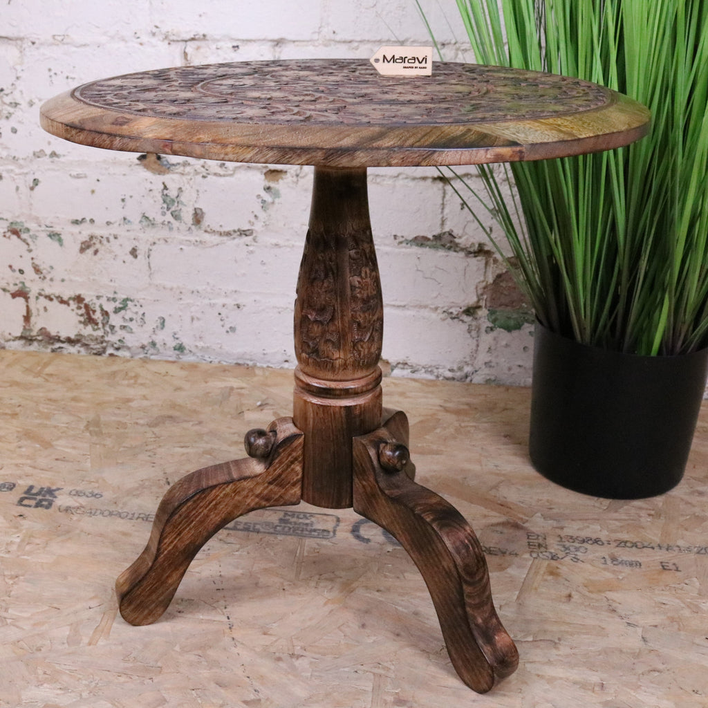 Manka Round Wooden Pedestal Side Table