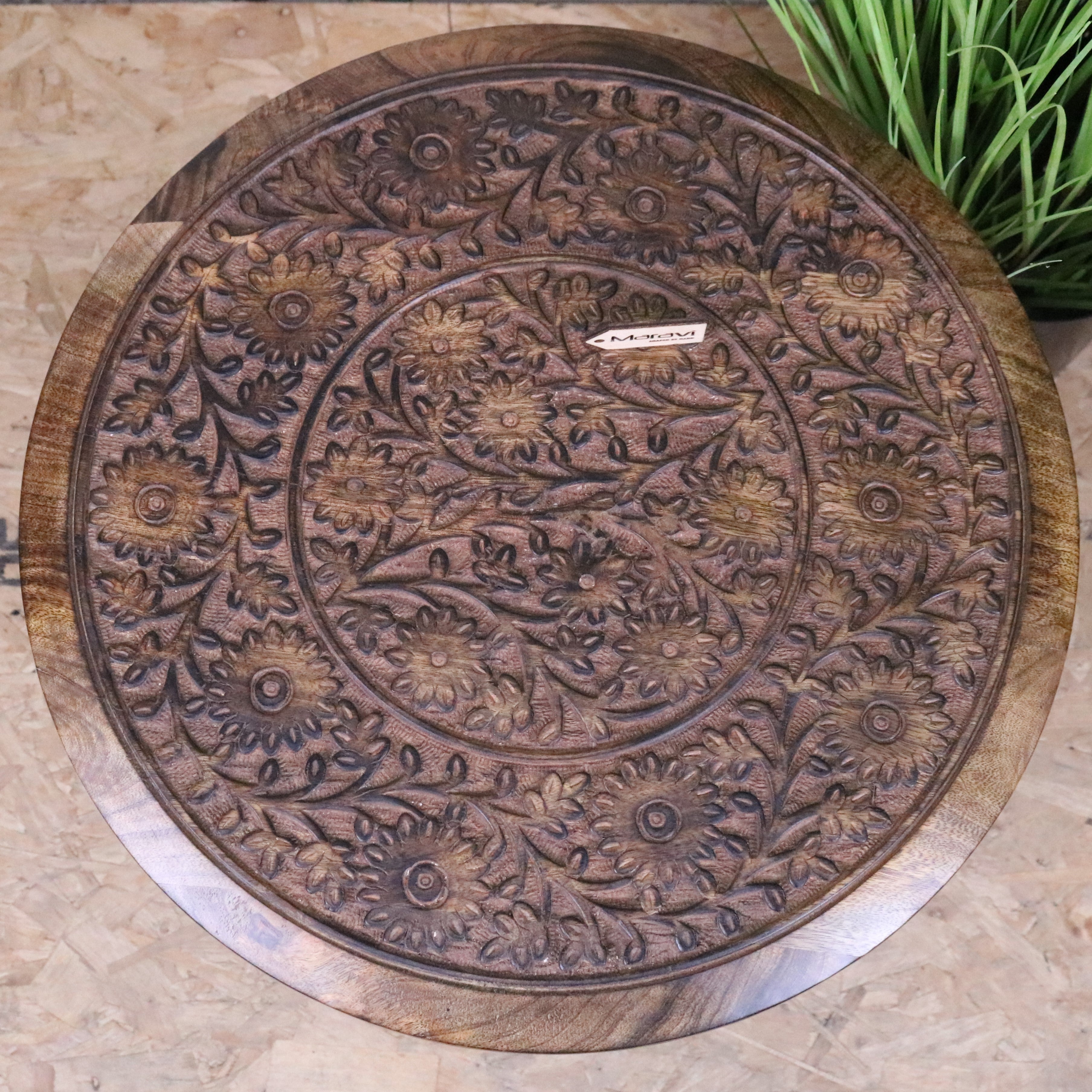 Manka Round Wooden Pedestal Side Table