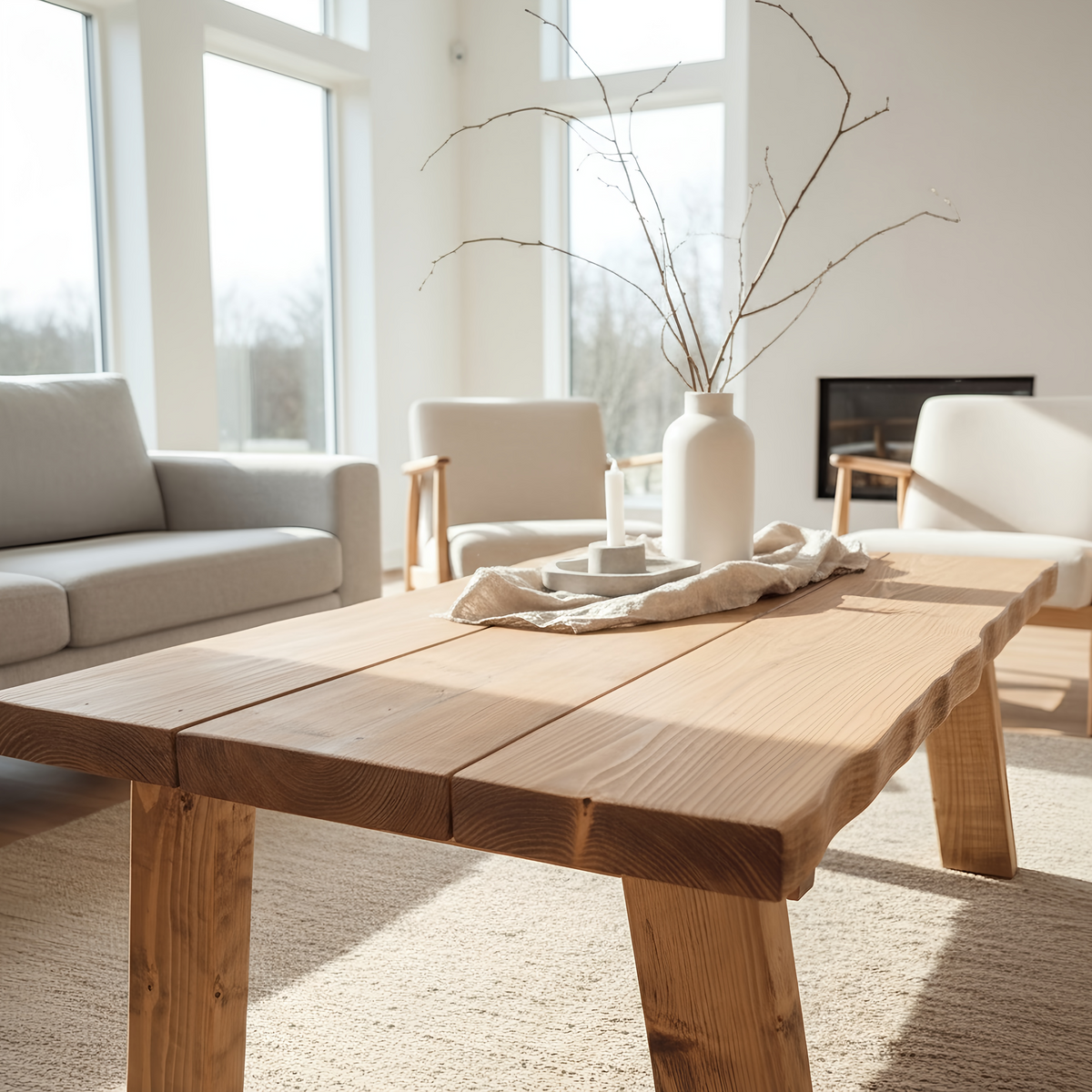 MENNA Rustic Edge Chunky Coffee Table Solid Rustic Wood Wavy Edge