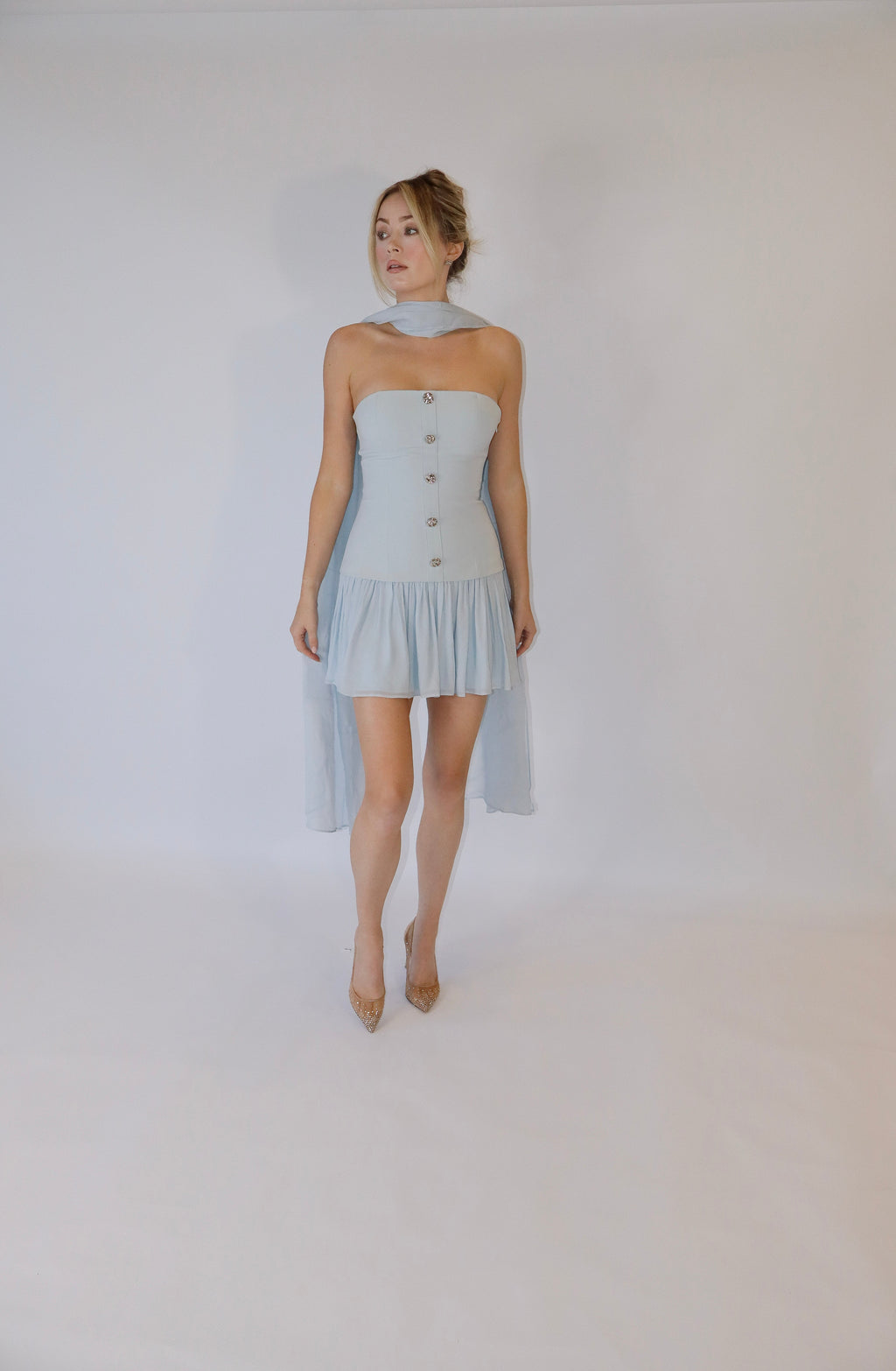 Monaco Dress and Scarf in Baby Blue