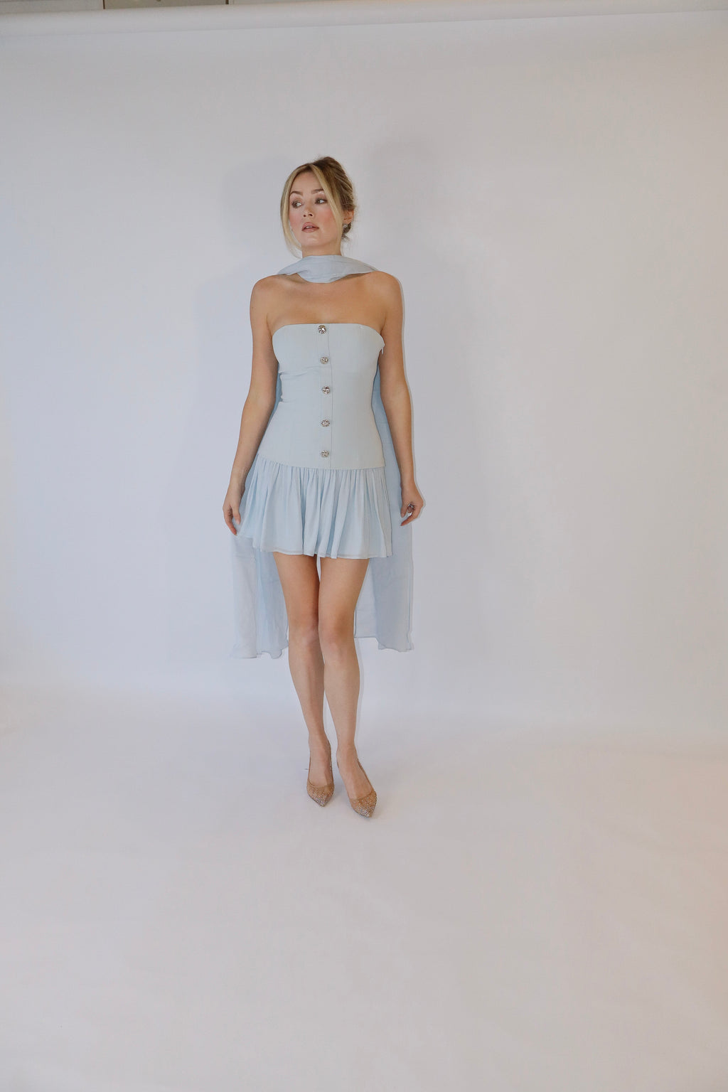 Monaco Dress and Scarf in Baby Blue