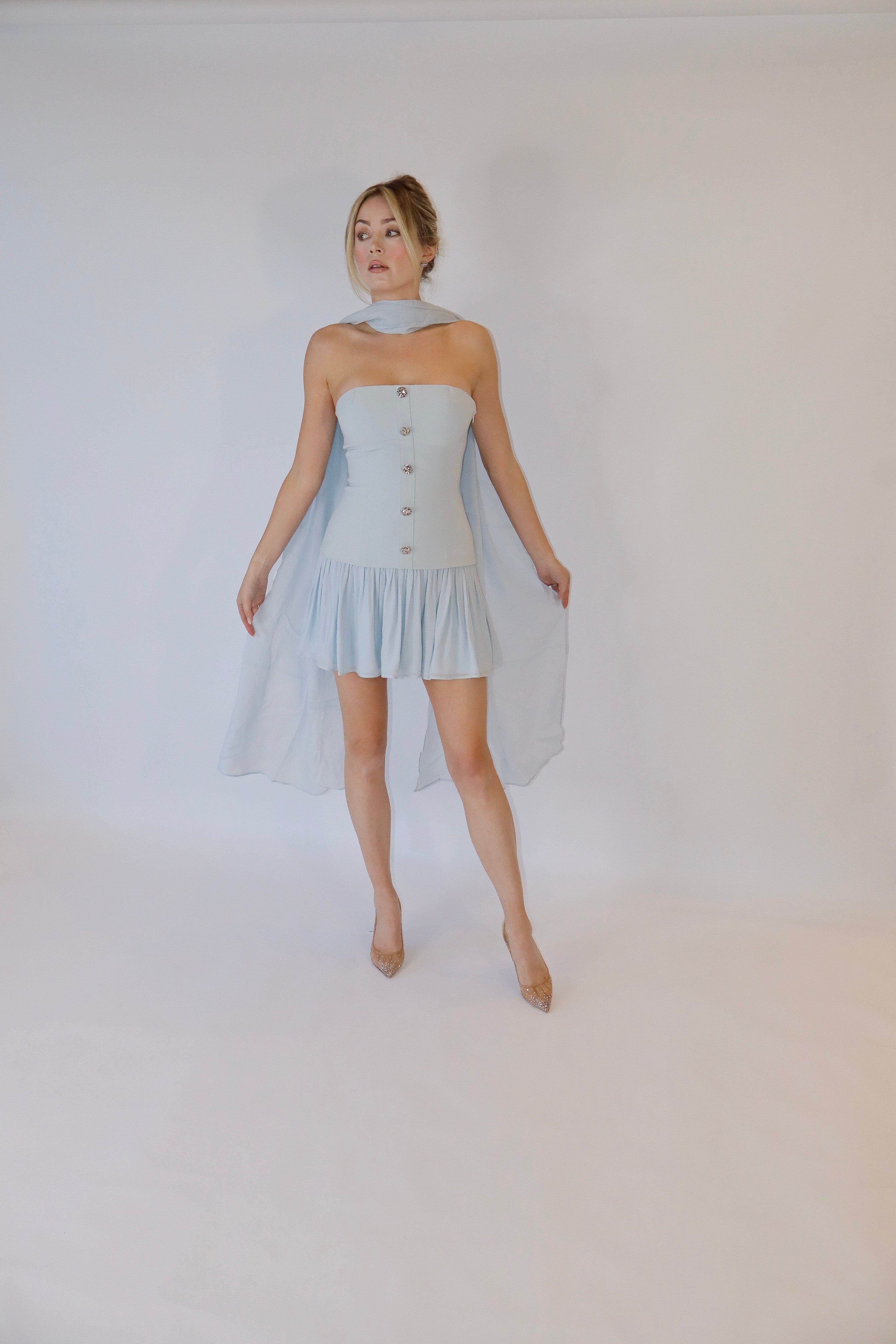 Monaco Dress and Scarf in Baby Blue