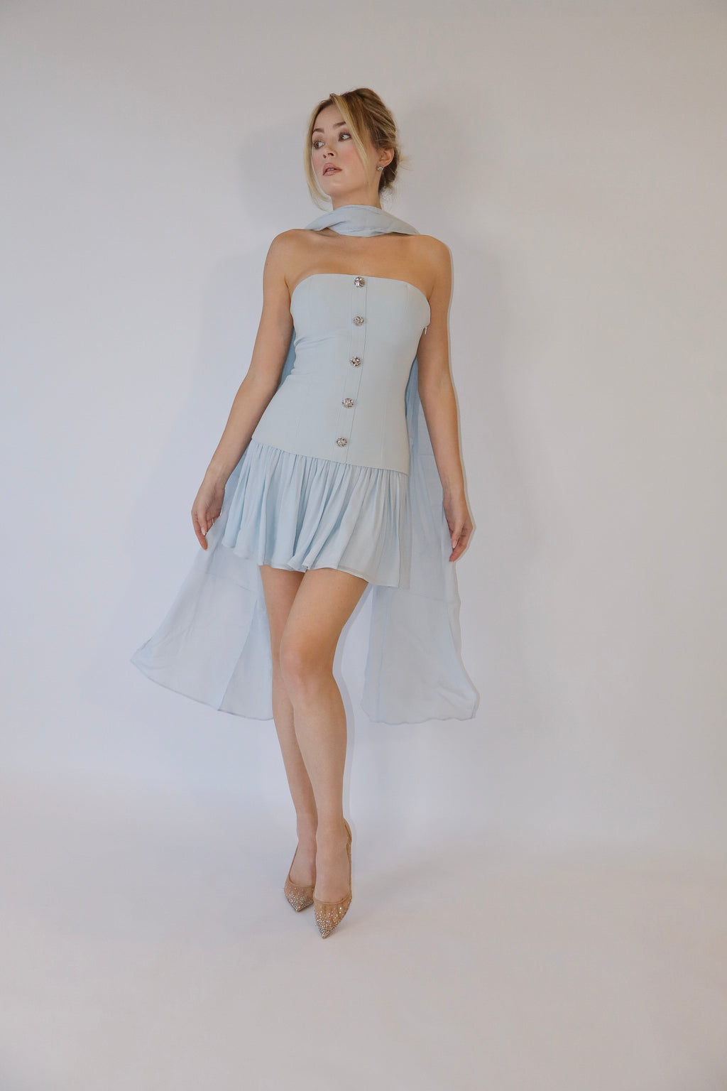 Monaco Dress and Scarf in Baby Blue