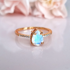 Rainbow Moonstone Ring in Rose Gold Vermeil