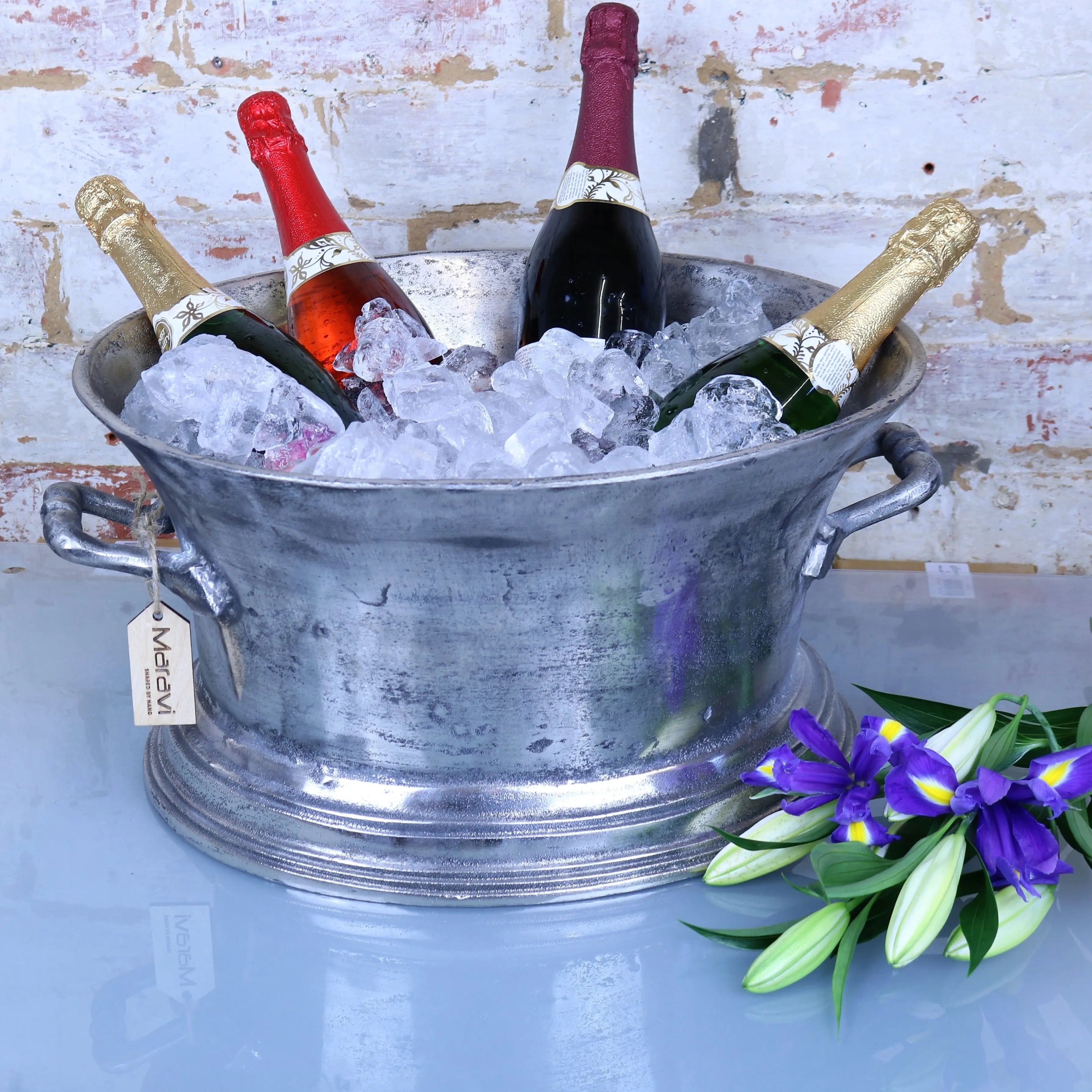 Moyar Large Champagne Ice Bucket Bath Distressed Finish