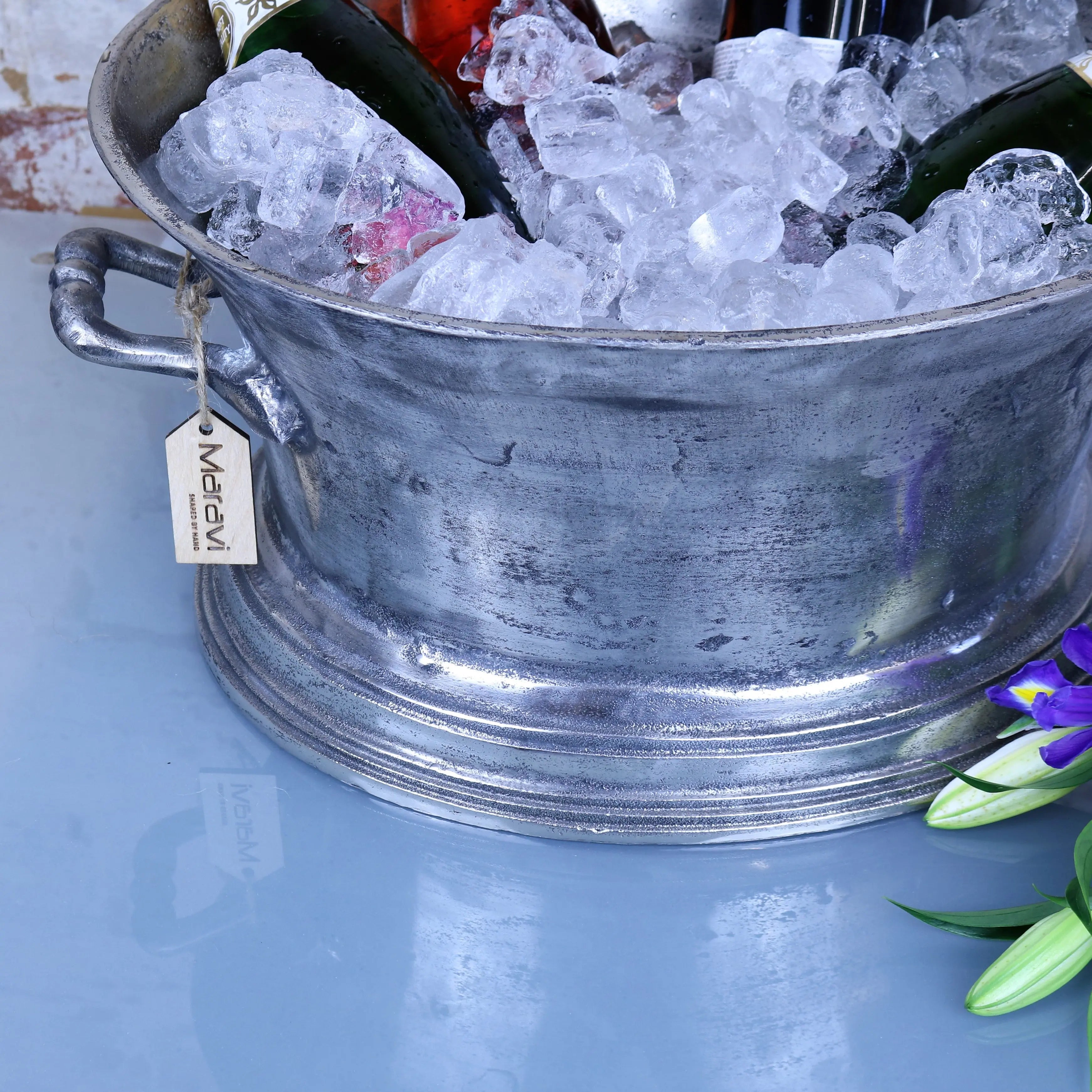 Moyar Large Champagne Ice Bucket Bath Distressed Finish