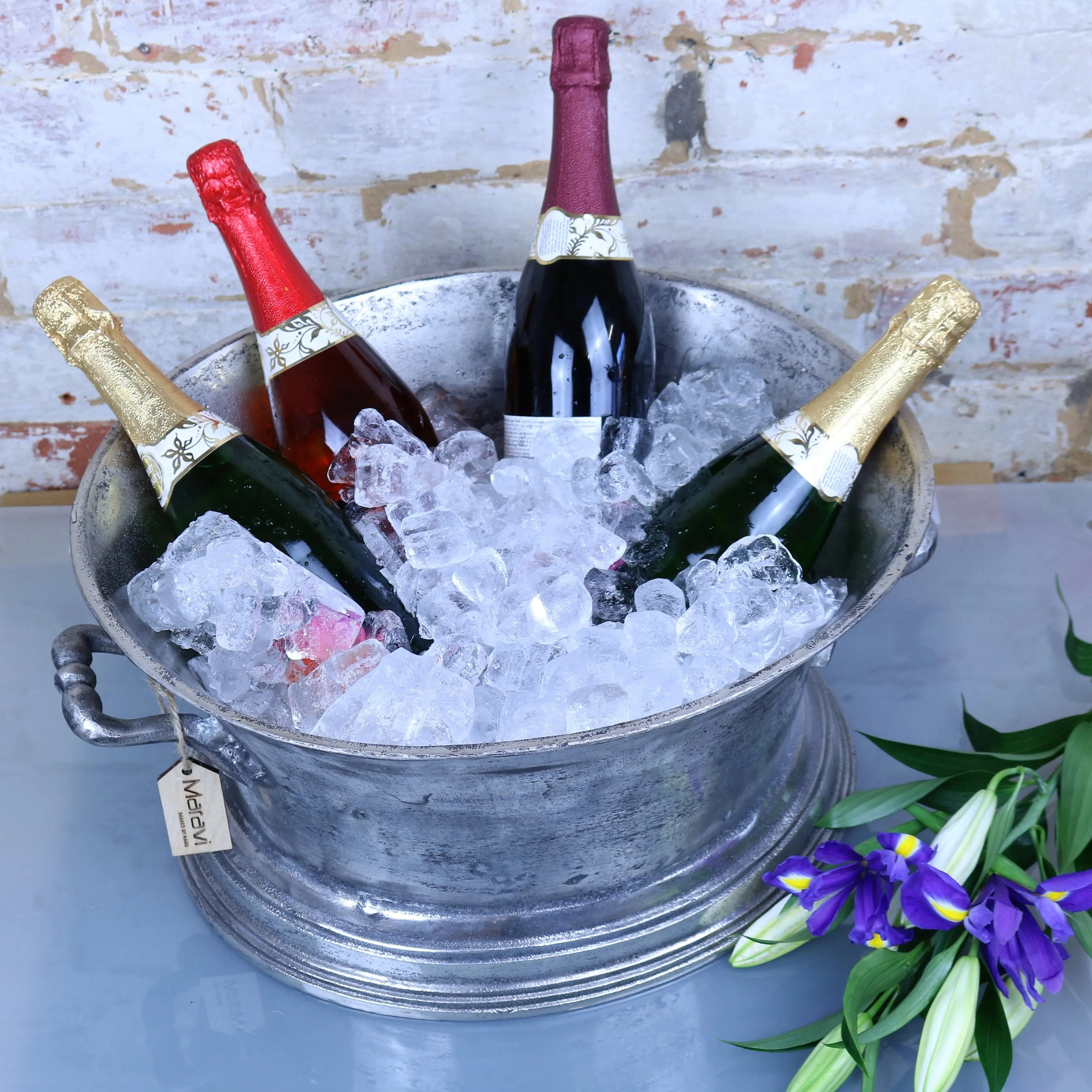 Moyar Large Champagne Ice Bucket Bath Distressed Finish