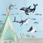 Ocean Predators Decal Set - Orca, Great White Shark, Stingray + More - Watercolour effect stickers