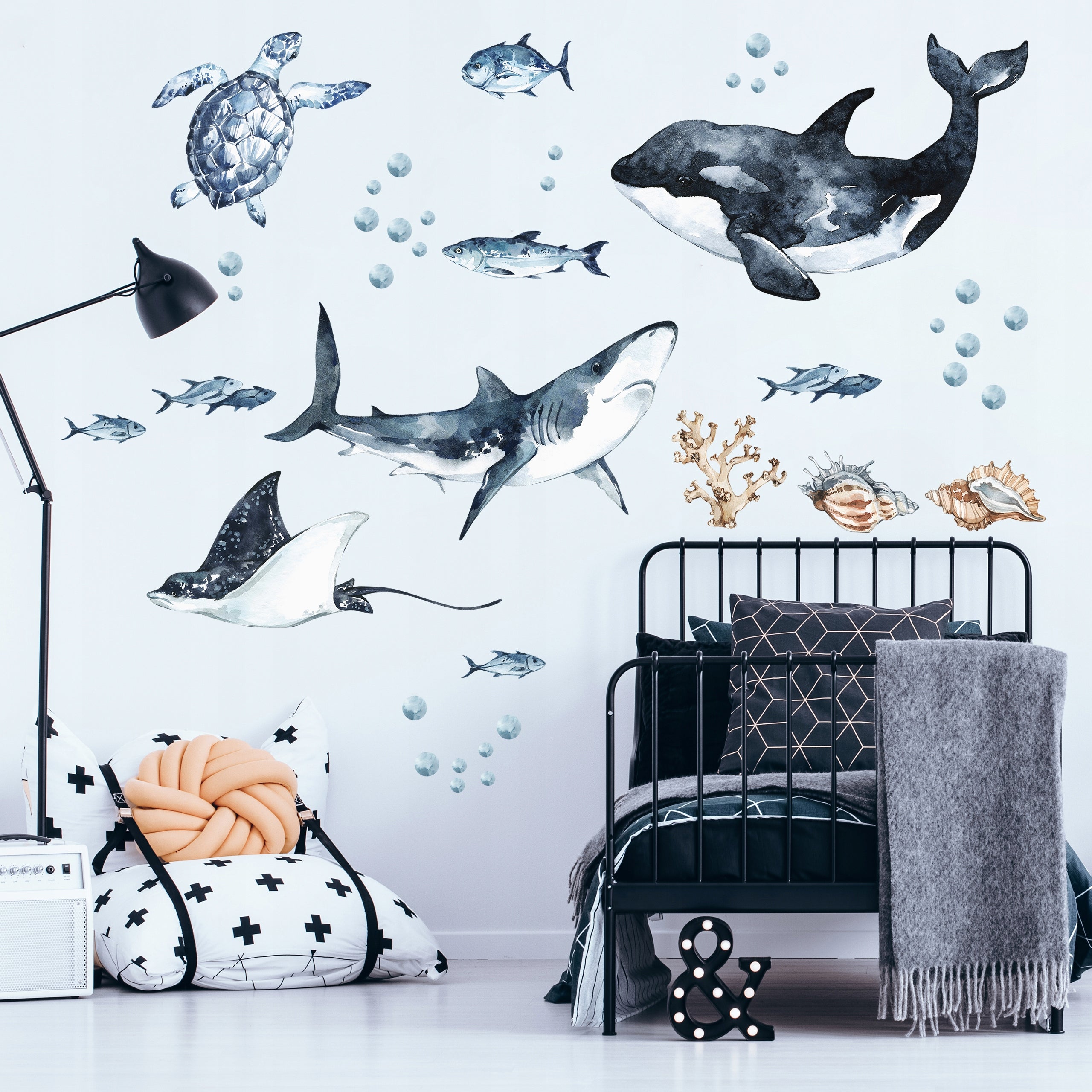 Ocean Predators Decal Set - Orca, Great White Shark, Stingray + More - Watercolour effect stickers