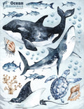Ocean Predators Decal Set - Orca, Great White Shark, Stingray + More - Watercolour effect stickers