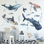 Sea Animals Variety Decal Set - Ocean Theme - Watercolour effect Dolphin, Shark, Turtle & Seal + more