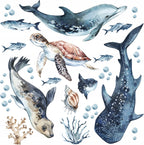 Sea Animals Variety Decal Set - Ocean Theme - Watercolour effect Dolphin, Shark, Turtle & Seal + more
