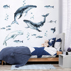 Whales & Fishes Decal Set - Ocean theme - Watercolour effect wall stickers