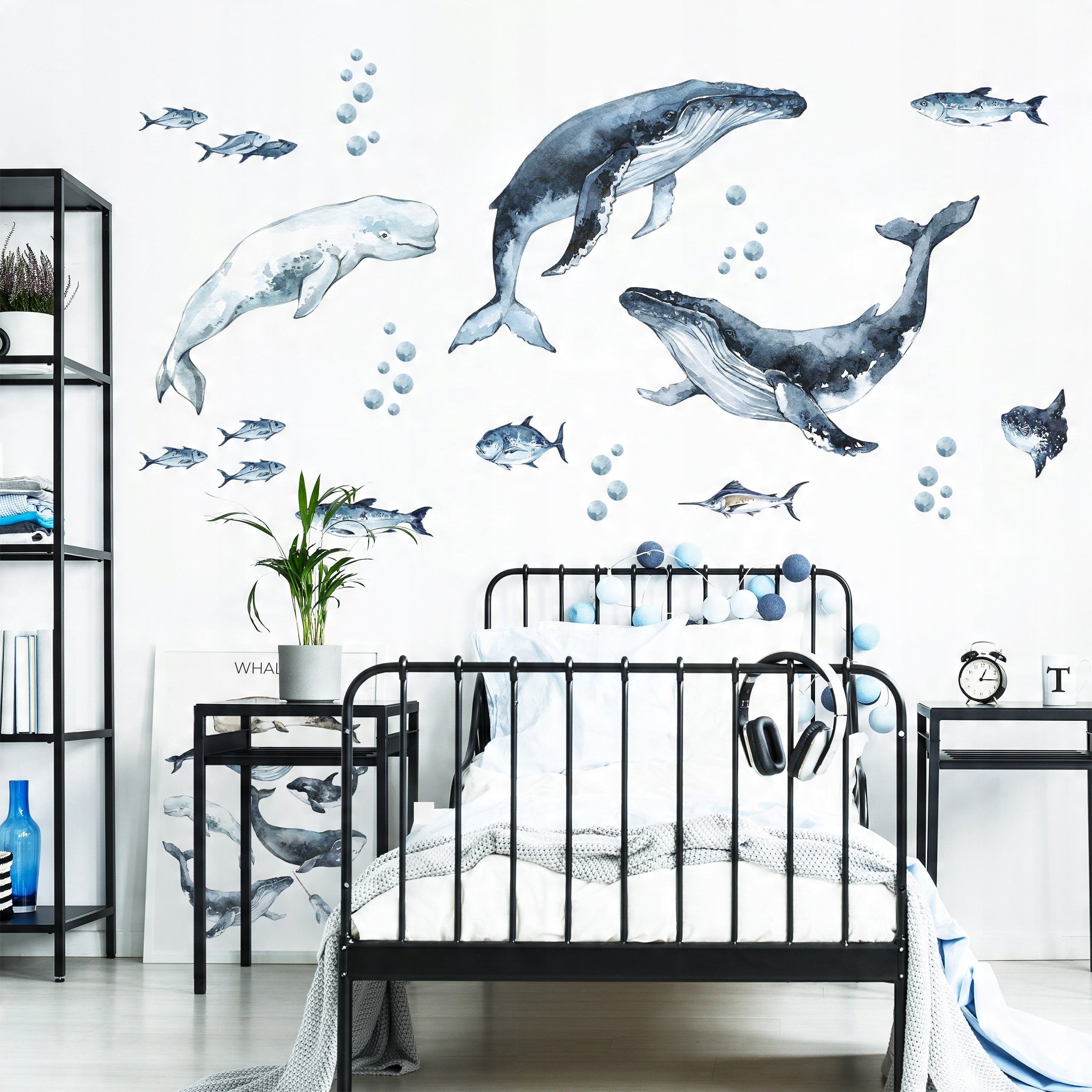 Whales & Fishes Decal Set - Ocean theme - Watercolour effect wall stickers