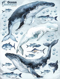 Whales & Fishes Decal Set - Ocean theme - Watercolour effect wall stickers