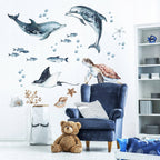 Dolphins & Turtle Decal Set - Ocean Theme - Watercolour Effect Stickers