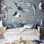 Dolphins & Turtle Decal Set - Ocean Theme - Watercolour Effect Stickers