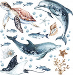 Dolphins & Turtle Decal Set - Ocean Theme - Watercolour Effect Stickers