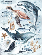 Dolphins & Turtle Decal Set - Ocean Theme - Watercolour Effect Stickers