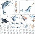 Ocean Decal Set - Dolphin, Narwhal, Stingray, Turtle + More - Watercolour Effect Stickers - Ocean Theme