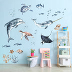 Ocean Decal Set - Dolphin, Narwhal, Stingray, Turtle + More - Watercolour Effect Stickers - Ocean Theme