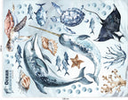 Ocean Decal Set - Dolphin, Narwhal, Stingray, Turtle + More - Watercolour Effect Stickers - Ocean Theme