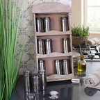 Namak Wooden Wall Mounted Spice Rack with 12 Metal Canisters