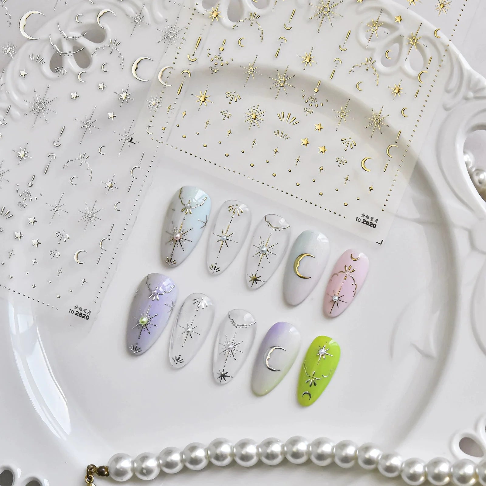 Hello Claws | Moon And Star Gold Silver Nail Deco Sticker