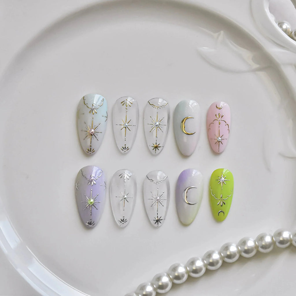 Hello Claws | Moon And Star Gold Silver Nail Deco Sticker