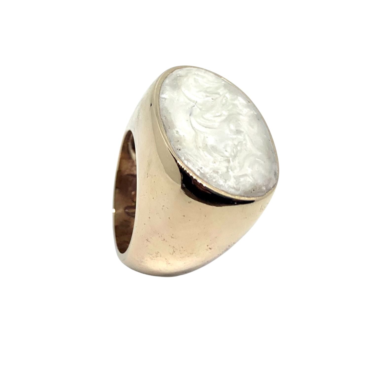 Cocktail Ring – One of a Kind – Handmade Bronze – Mother of Pearl Ceramic Enamel