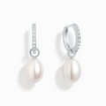 Freshwater Pearl Hoop Drop Earrings with Removable Pearls in Sterling Silver