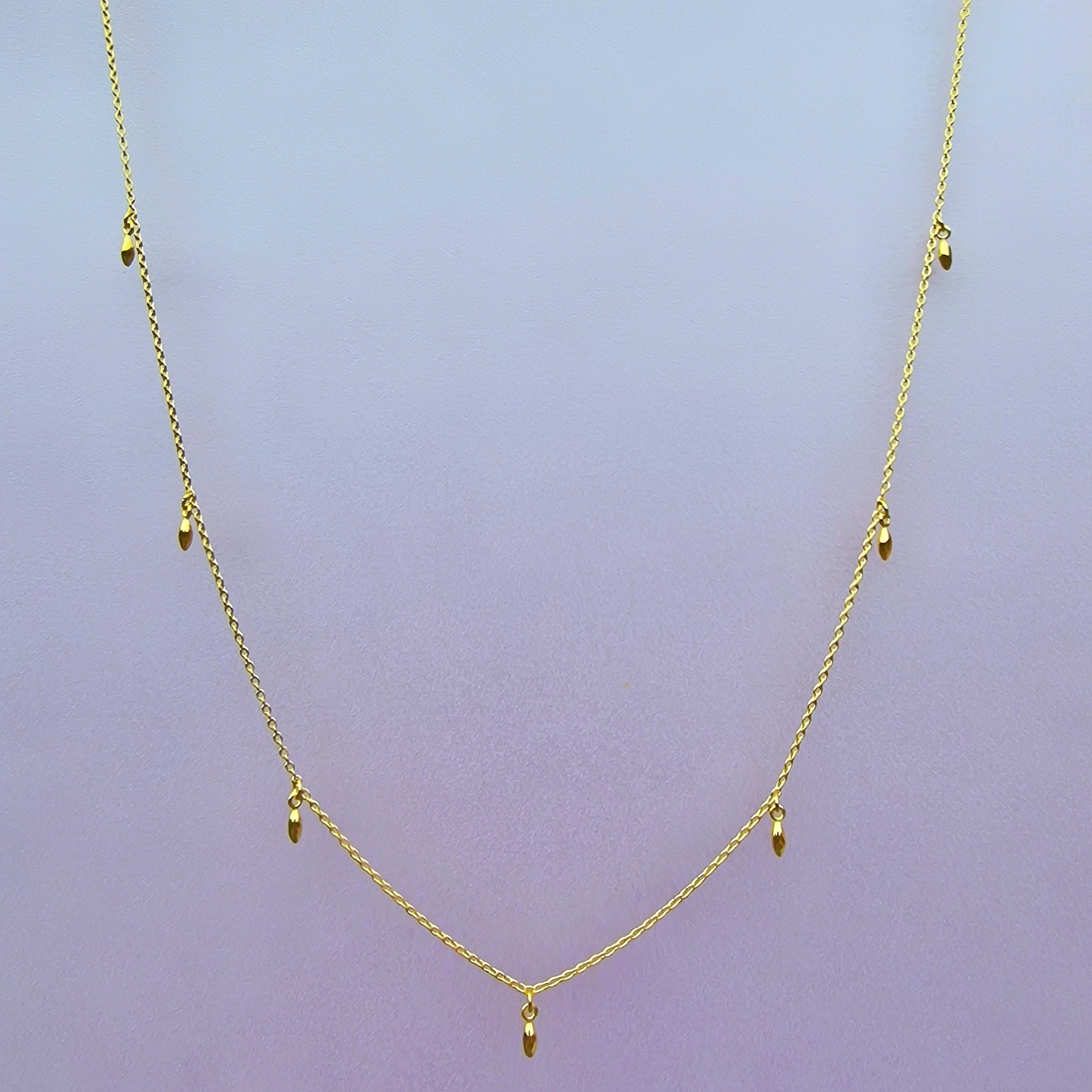 Rice Grain Chain Yellow Gold Charm Necklace