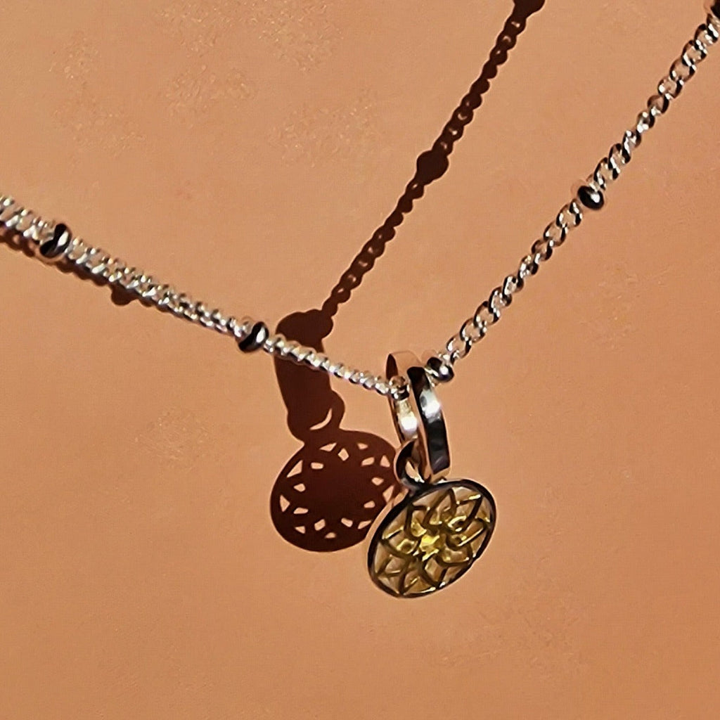 Floral Mandala Two-Tone Silver Gold Necklace