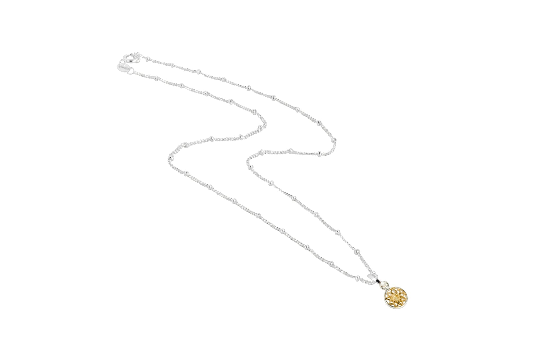 Floral Mandala Two-Tone Silver Gold Necklace