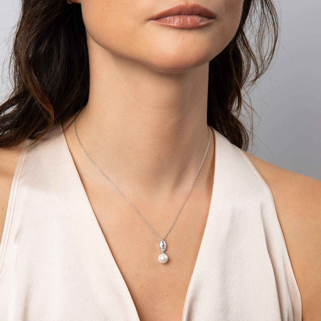 Diamonfire Marquise Pearl Drop Pendant