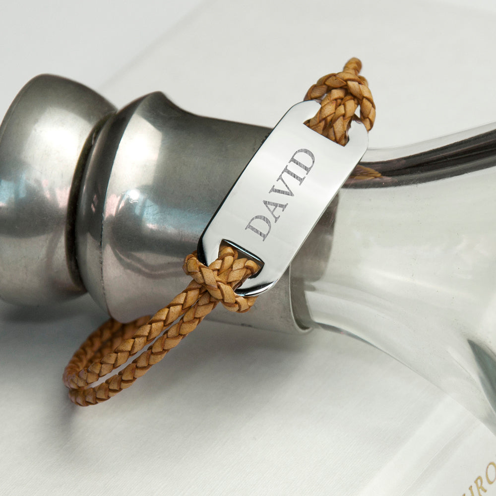 Personalised Men's Statement Leather Bracelet in Sandstone