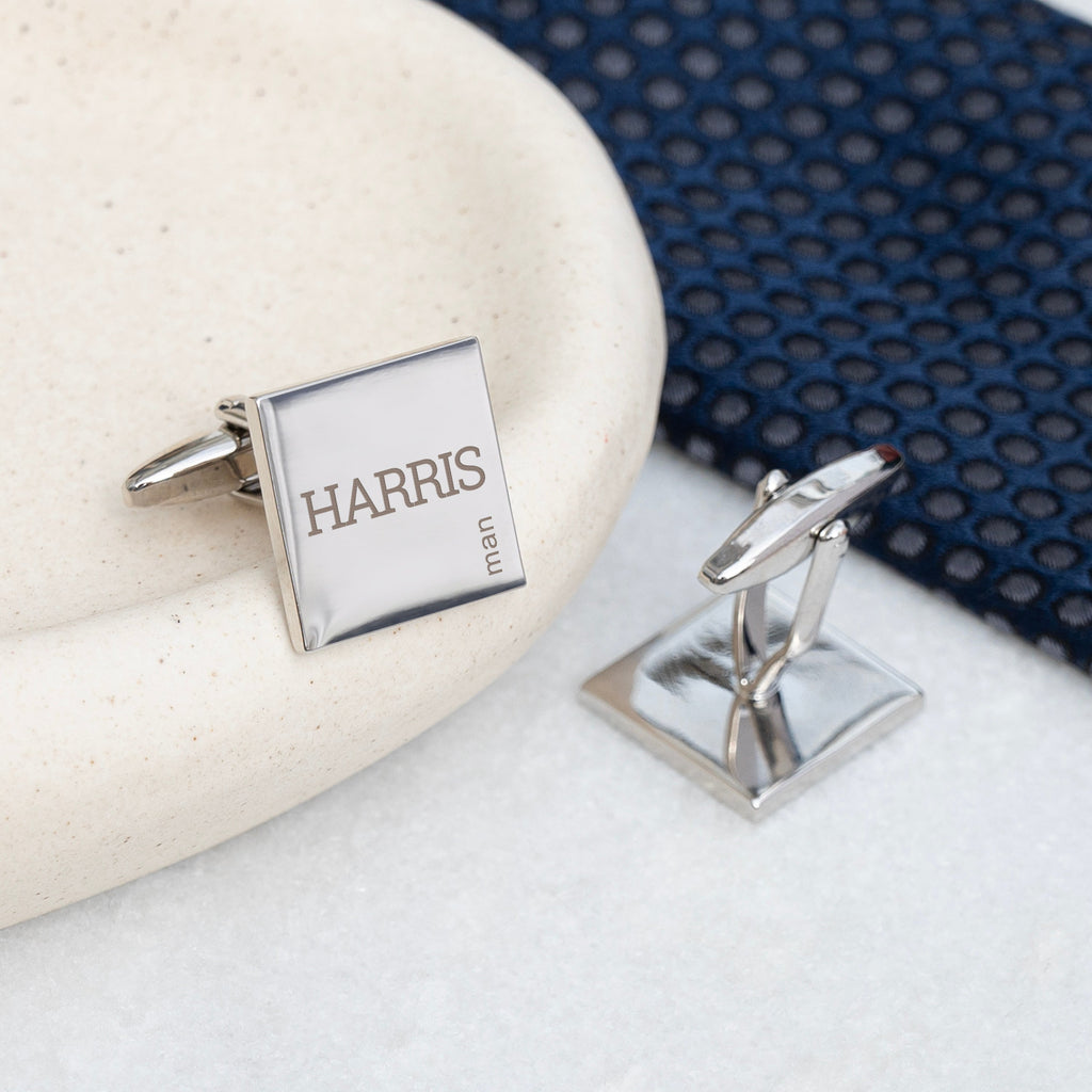 Personalised Contemporary Silver Plated Square Cufflink Set
