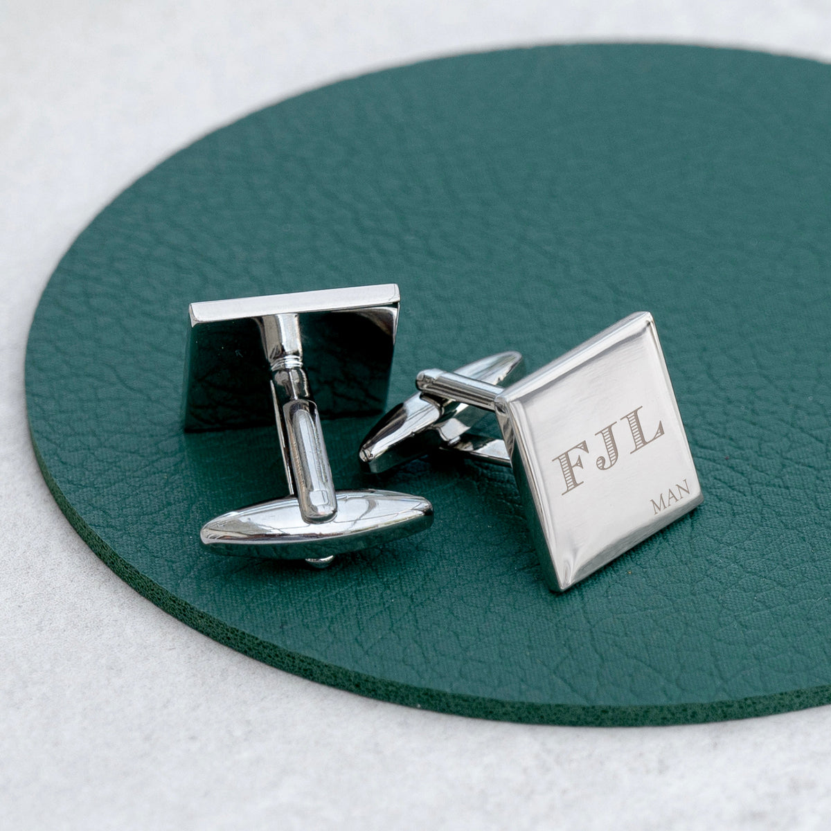 Monogrammed Classic Square Silver Cufflink Set