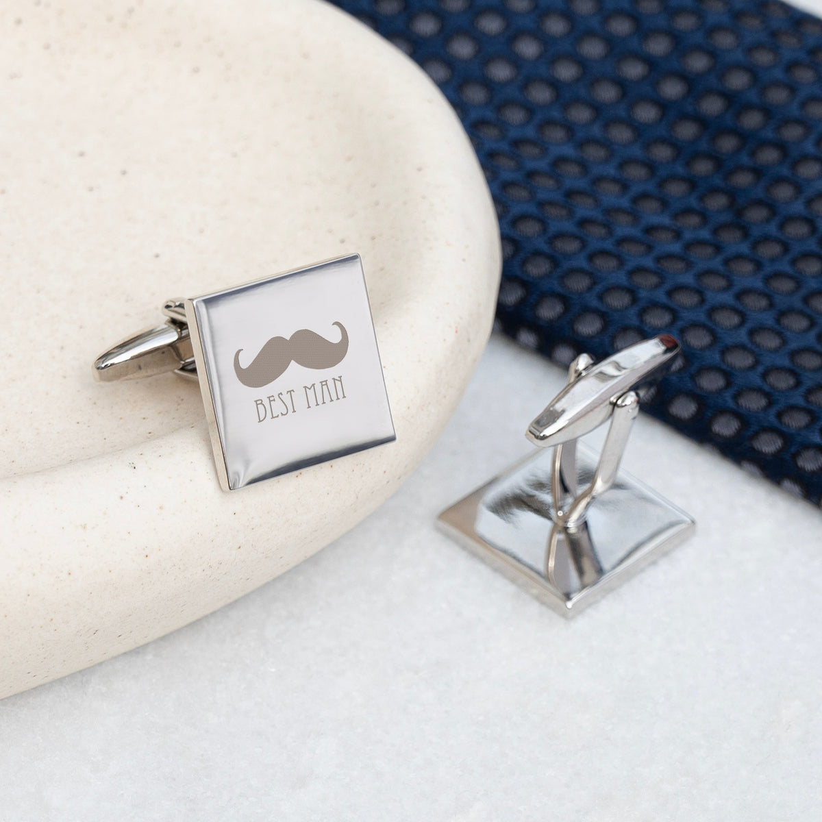 Personalised Silver Moustache Cufflinks