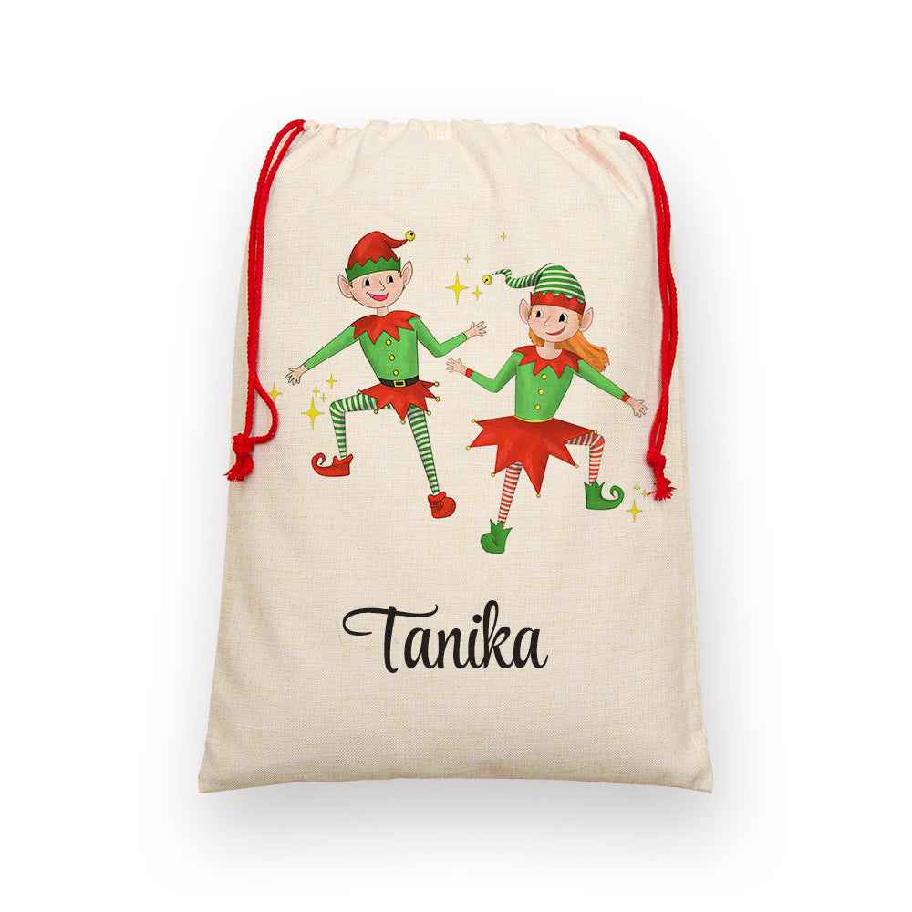 Personalised Playful Elves Christmas Sack
