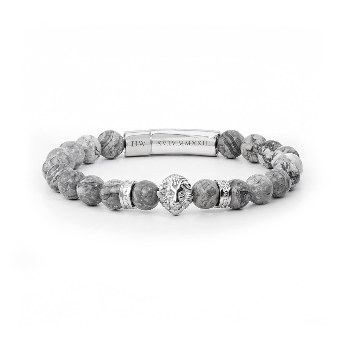 Personalised Men's Silver Lion Jasper Stone Bracelet