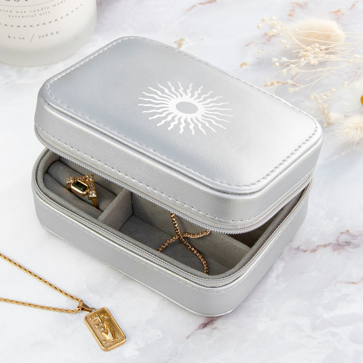 Metallic Silver Sun Jewellery Case