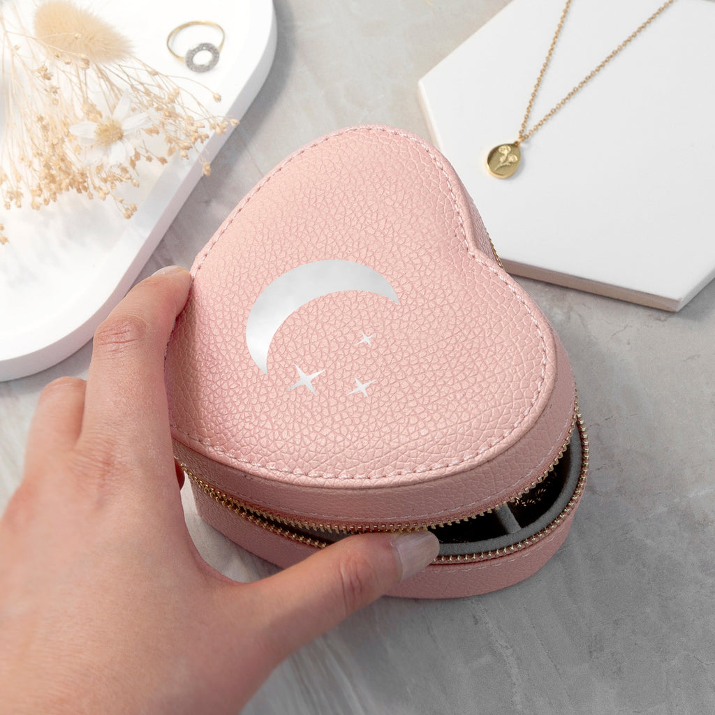 Moon and Stars Pink Heart Travel Jewellery Case