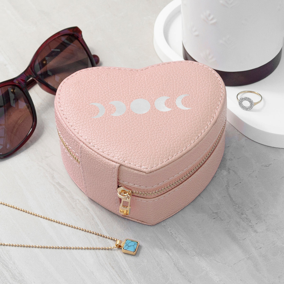 Customisable Moon Phase Pink Heart Jewellery Case