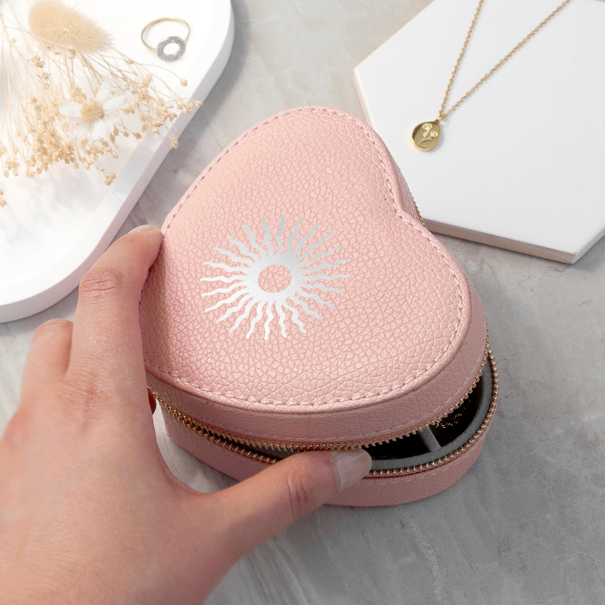Customisable Sun Pink Heart Jewellery Case