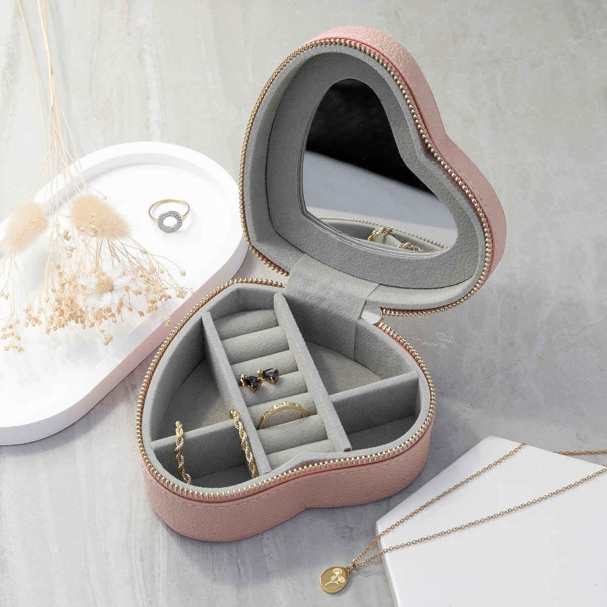 Sunset Pink Heart Jewellery Case